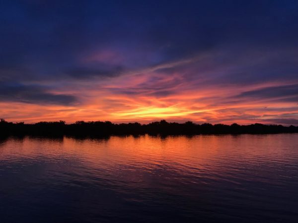 Sunset over the Zambezi River from the advantage of the river cruise boat