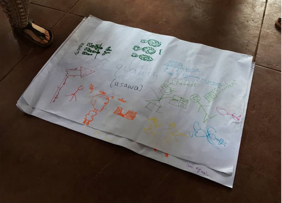 gender equality poster board created by young Tanzanian girls