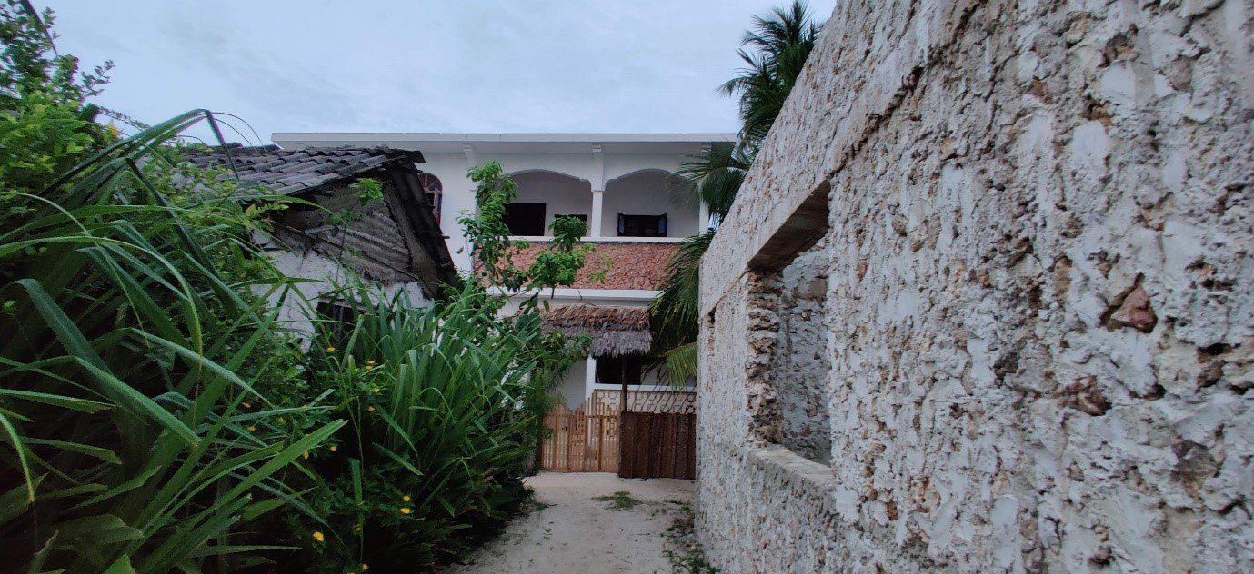 Garden view of accommodation in Zanzibar.