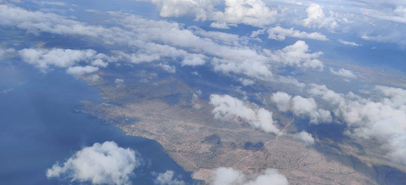Ariel view from plane that shows the landscape of Zanzibar.